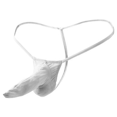 Long Pouch Thongs for Men Ice Silk Elephant Nose G-String Underwear Sexy T-Back Panties Lingerie Boxer Brief (White,One Size)