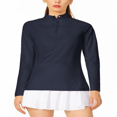 LastFor1 Women's Long Sleeve Golf Polo Shirts UPF 50+ Moisture Wicking Quick Dry Active Tops with Snap Buttons Closure Blended Black L