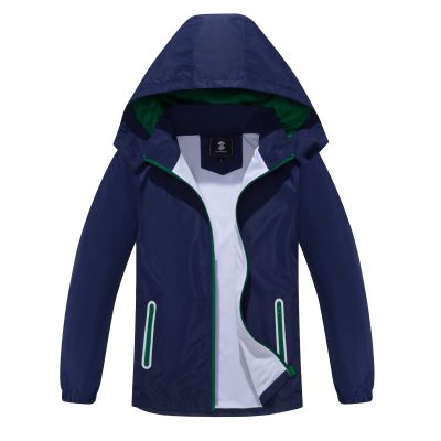 SaphiRose Kids Rain Jacket Waterproof Raincoat Mesh Lined Coat with Removable Hood for Boys Girls (Navy,10-12 years)