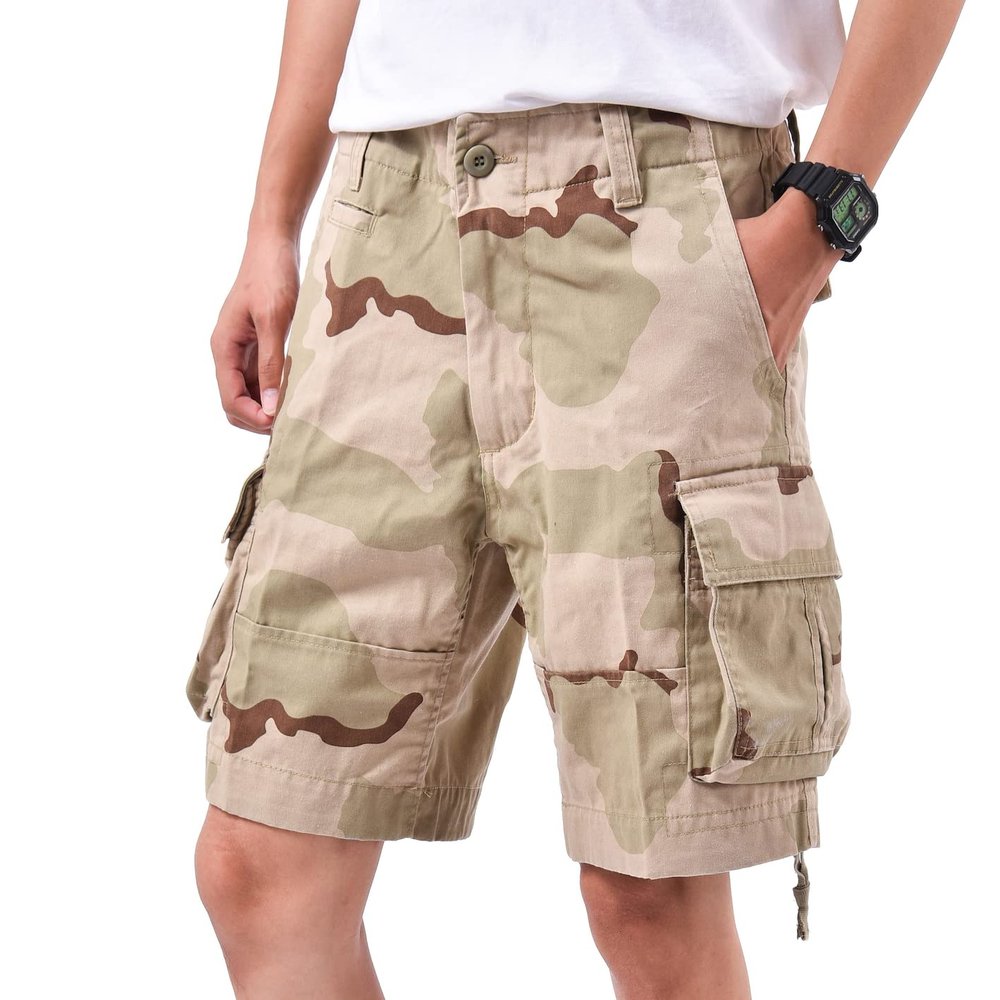 BACKBONE Mens Army Tactical Military Cargo Shorts Work Fishing Camping Camo Shorts (Tri-Color Desert Camo, 30)