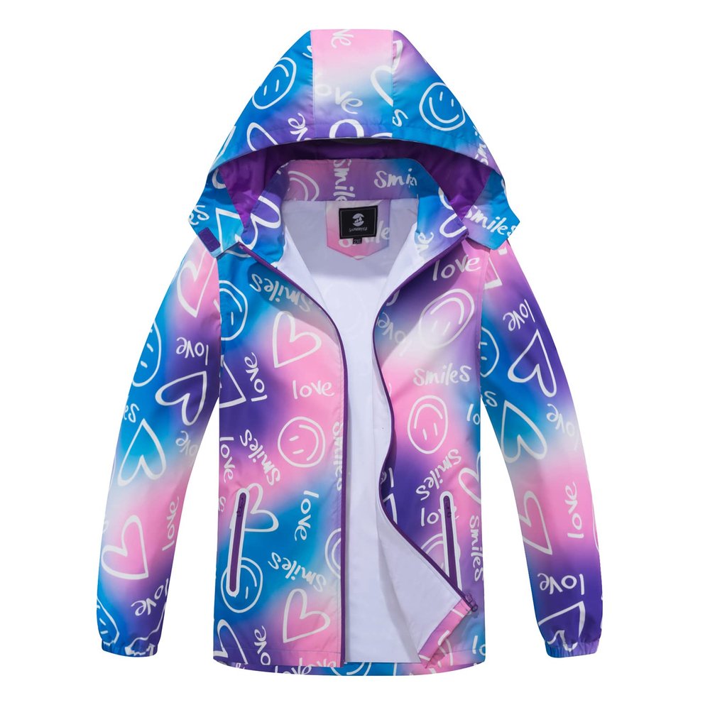 SaphiRose Kids Rain Jacket Waterproof Raincoat Mesh Lined Coat with Removable Hood for Boys Girls (Pink Smiles,4-5 years)