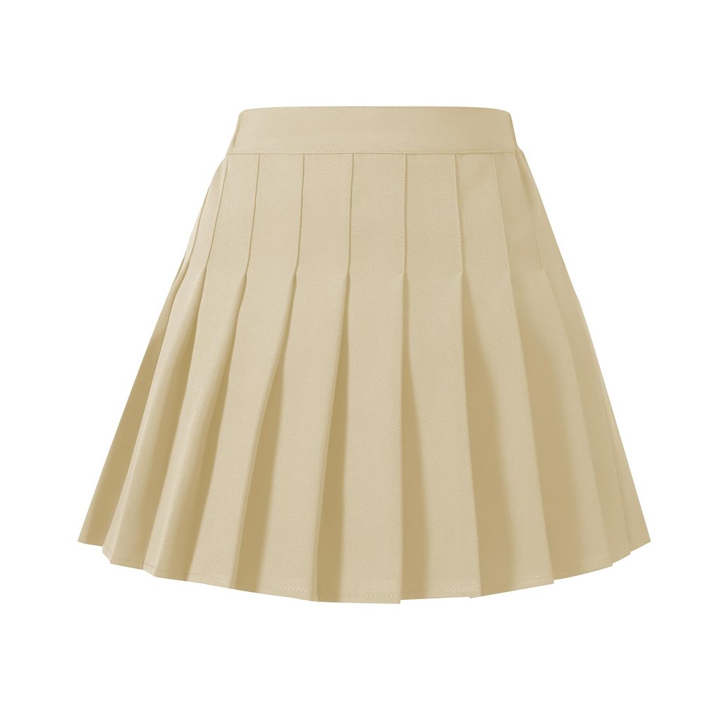 birbyrrly Girls School Uniform Skirts with Shorts  Solid Pleated Tennis Skort Basic Scooter Toddler Khaki 120-4-5T