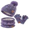 Kids Winter Hat Gloves Scarf Set,Girls Hats Beanie with Pom Knit Neck Warmer Gaiter Mittens Fleece Lined,Girls Accessories Cold Weather Set for Toddler Children BoysPurple Mix view 1