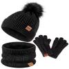 Kids Winter Hat Gloves Scarf Set,Girls Hats Beanie with Pom Knit Neck Warmer Gaiter Mittens Fleece Lined,Girls Accessories Cold Weather Set for Toddler Children BoysBlack view 1