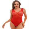 Lejafay Women's Sleeveless Mesh See Through Jumpsuit Stretchy Bodysuit Top Leotard One Piece Red A One Size view 1