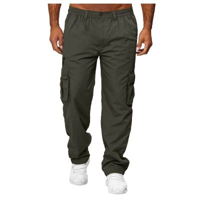 Mens Cargo Trousers,Elastic Waistband Straight Leg Pants Casual Midweight Slacks Basic Low Rise Bottoms for Men,Sweatpants Work Pants Compression Pants Hiking Pants Mens(A-Army Green,X-Large)