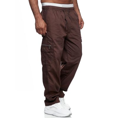 Mens Cargo Trousers,Elastic Waistband Straight Leg Pants Casual Midweight Slacks Basic Low Rise Bottoms for Men,Sweatpants Work Pants Compression Pants Hiking Pants Mens(B-Brown,3X-Large)
