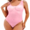 Lejafay Women's Sleeveless Mesh See Through Jumpsuit Stretchy Bodysuit Top Leotard One Piece Pink A One Size view 3
