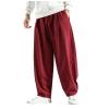 Cotton Linen Trousers for Men,Drawstring Baggy Style Yoga Pants Loose Fit Bottoms Lightweight Breathable Slacks,Sweatpants Work Pants Compression Pants Hiking Pant for Men(Red,Medium) view 1