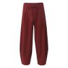 Cotton Linen Trousers for Men,Drawstring Baggy Style Yoga Pants Loose Fit Bottoms Lightweight Breathable Slacks,Sweatpants Work Pants Compression Pants Hiking Pant for Men(Red,Medium) view 3