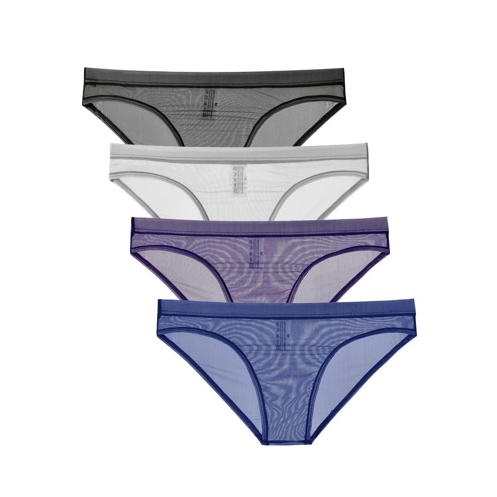 COMLIFE Men's See Through Mesh Low Rise Sheer Lingerie Cool Triangle Briefs Underwear 4 Pack