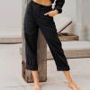 tuduoms Women's Relax Fit Linen Cropped Pants High Elastic Waist Pockets Stretch Capris Summer Beach French Terry Capri Pants view 2
