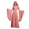 Women's Medieval Hooded Dresses Renaissance Velvet Robe Vintage Court Style Costume Long Sleeve Ball Queen Gown Pink view 1