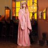 Women's Medieval Hooded Dresses Renaissance Velvet Robe Vintage Court Style Costume Long Sleeve Ball Queen Gown Pink view 2