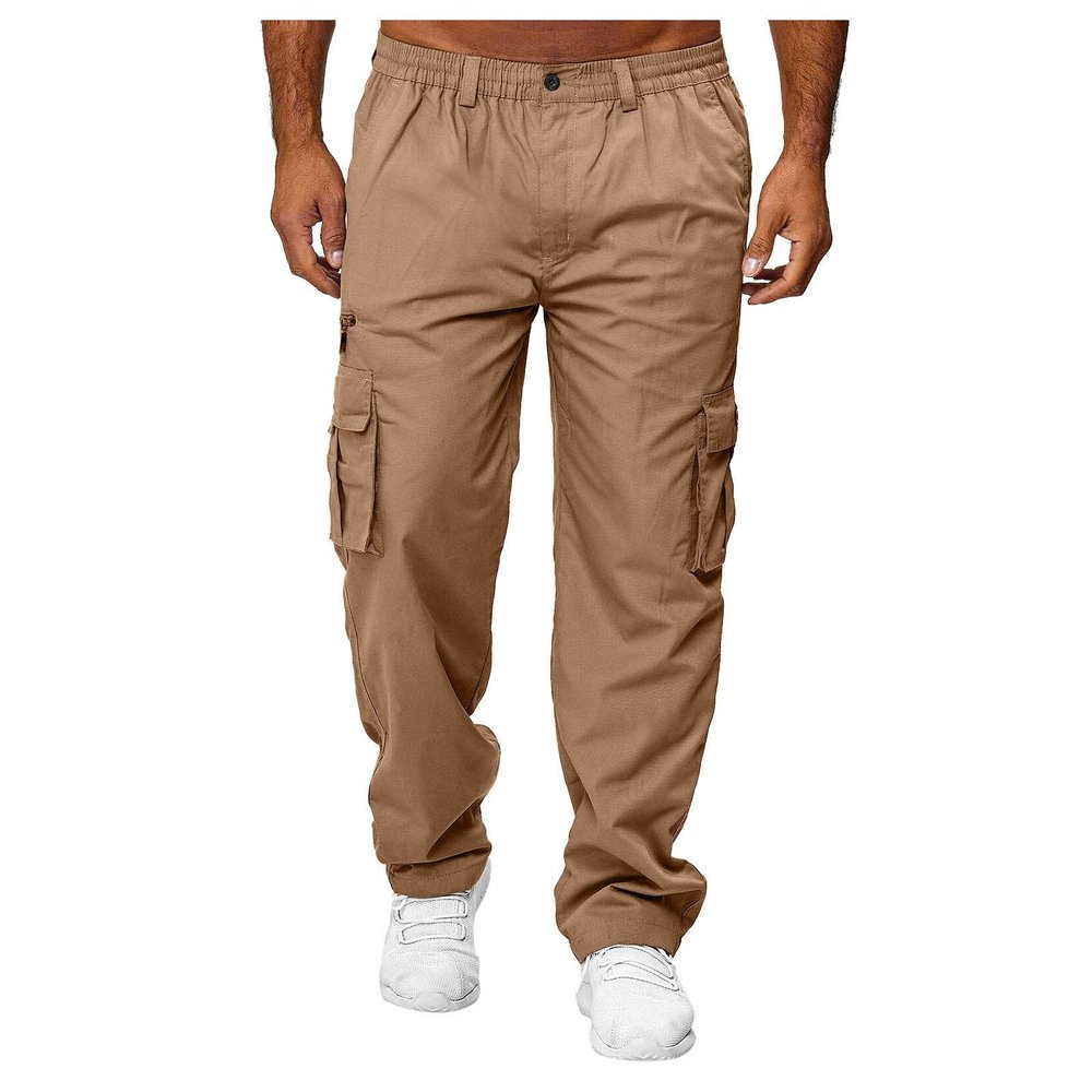 Mens Cargo Trousers,Elastic Waistband Straight Leg Pants Casual Midweight Slacks Basic Low Rise Bottoms for Men,Sweatpants Work Pants Compression Pants Hiking Pants Mens(A-Khaki,XX-Large)