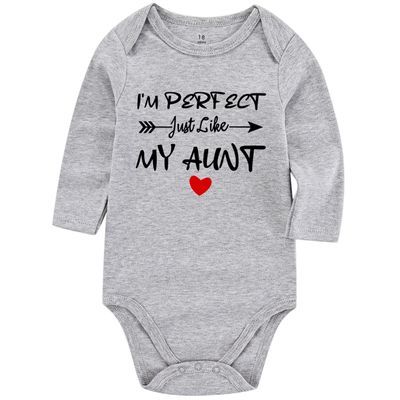 Acwssit I'M Perfect Just Like My Aunt Baby Boy Clothes Unisex Funny Baby Bodysuit 0-3 months (graylong,12-18M)