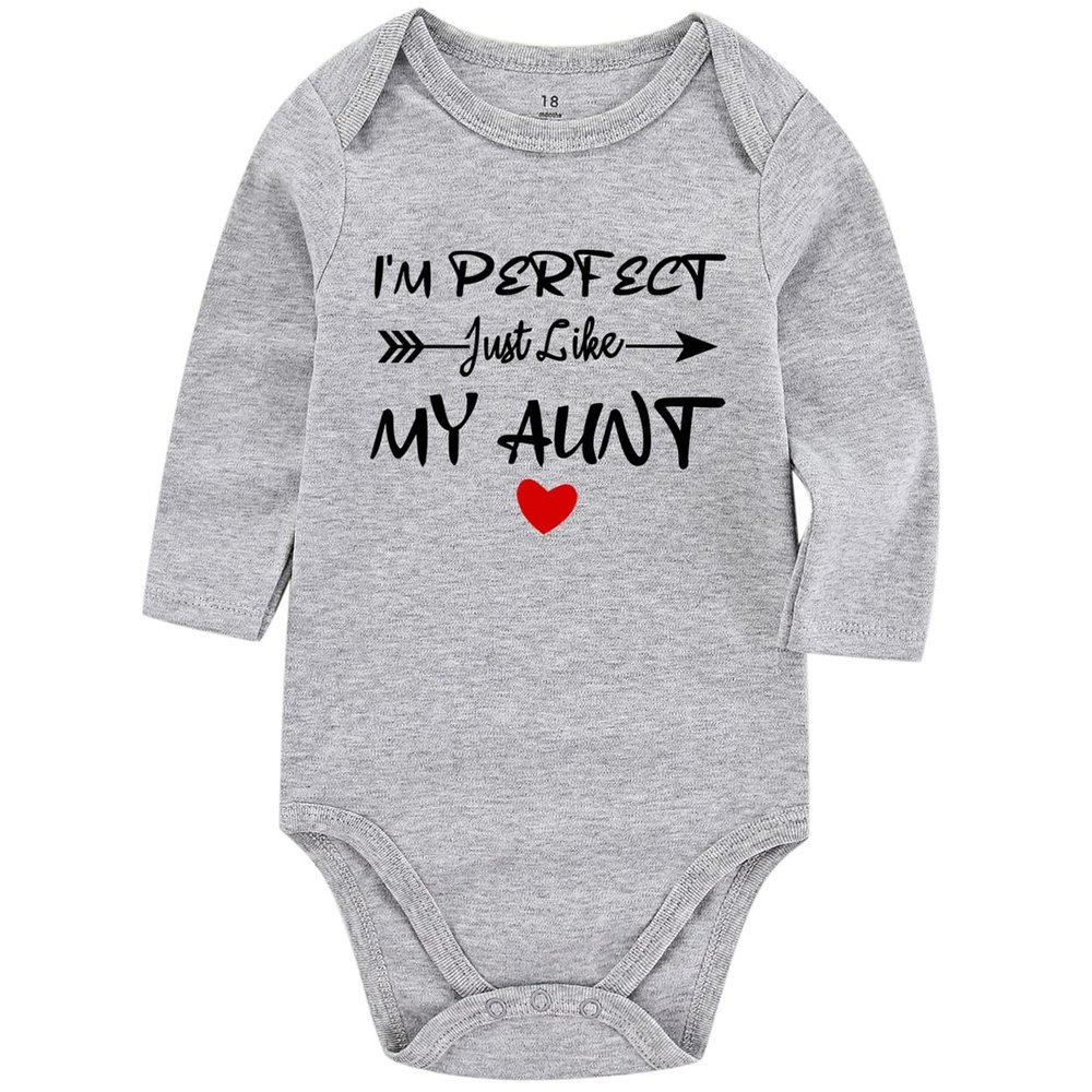Acwssit I'M Perfect Just Like My Aunt Baby Boy Clothes Unisex Funny Baby Bodysuit 0-3 months (graylong,12-18M)