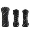 FUUBAMB00 3PCs/Set Golf Headcovers Utility Irons Skull Rivets Cover PU Leather Golf Head Covers Driver Fairway Hybrids Clubs Golf Head Protector,Black view 1