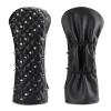 FUUBAMB00 3PCs/Set Golf Headcovers Utility Irons Skull Rivets Cover PU Leather Golf Head Covers Driver Fairway Hybrids Clubs Golf Head Protector,Black view 3