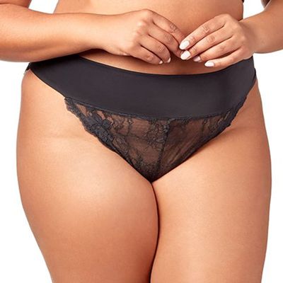 Elila Women's Microfiber & Lace Tanga Panty, 3903, Black, 2X