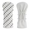 FUUBAMB00 3PCs/Set Golf Headcovers Utility Irons Skull Rivets Cover PU Leather Golf Head Covers Driver Fairway Hybrids Clubs Golf Head Protector,White view 3