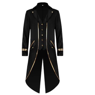 Men's Steampunk Vintage Tailcoat Jacket Gothic Victorian Frock Coat Uniform Retro Medieval Renaissance Costume Vampire Cosplay Joker Halloween Costume Formal Long Trench Coat Outwear Black-gold 2XL
