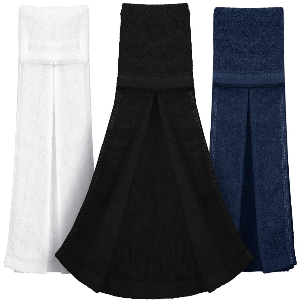 Moukeren 3 Pcs Football Field Towel Quarterback Accessories Cotton Sports Sweat Towel with Hook and Loop Fastener for Football, Golf, Gym(Black, White, Navy)