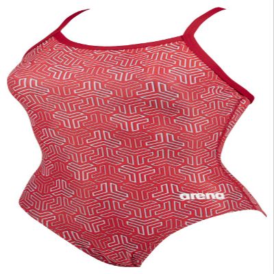 ARENA Women's Kikko Light Drop Back One Piece - Chlorine Resistant, UV Protection, Supportive Thin Straps Swimsuit,Red-Multi Red,20