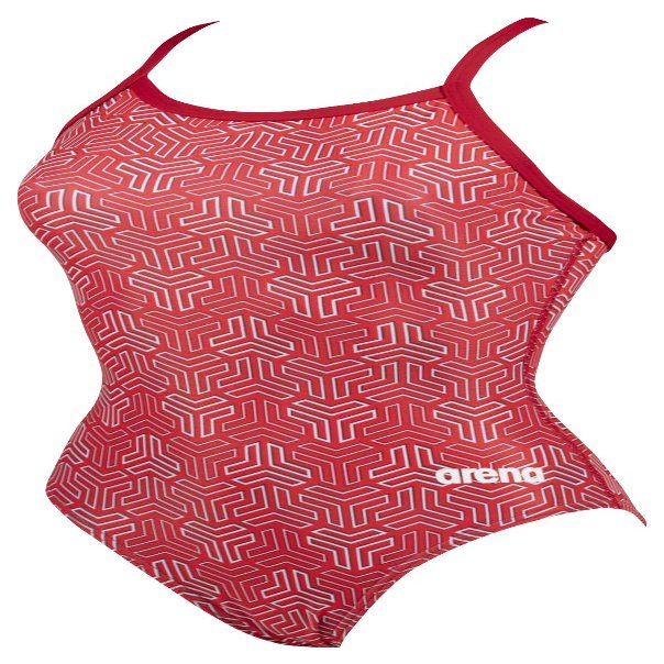 ARENA Women's Kikko Light Drop Back One Piece - Chlorine Resistant, UV Protection, Supportive Thin Straps Swimsuit,Red-Multi Red,20