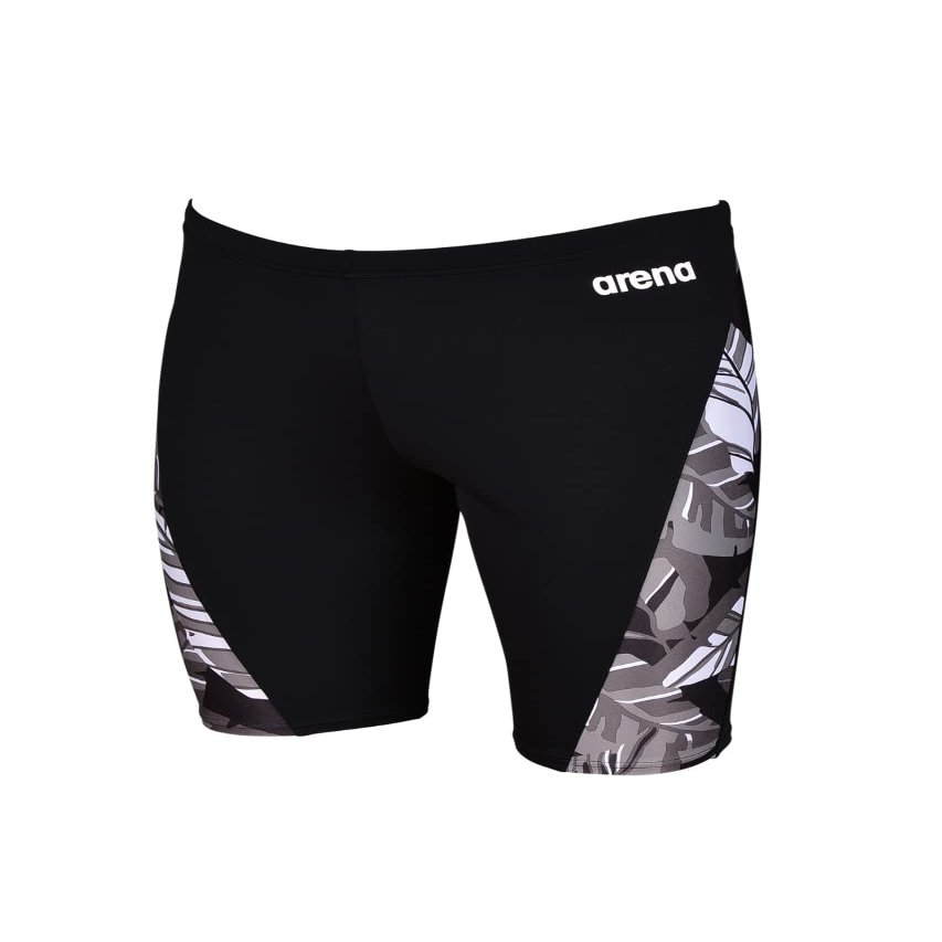 ARENA Men's Racing Swimsuit Solid Swim Jammers Endurance Long Compression Shorts,Tropicals Swimwear, Black-Black Multi, 22