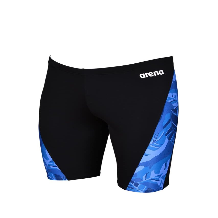ARENA Men's Racing Swimsuit Solid Swim Jammers Endurance Long Compression Shorts,Tropicals Swimwear, Black-Royal Multi, 20