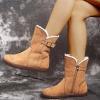 oiangi Women's Flat Snow Boots Winter Fleece Warm Round Toe Side Zipper Qulited Platform Ankle Booties Solid Casual Comfortable Outdoor Ladies Shoes view 2