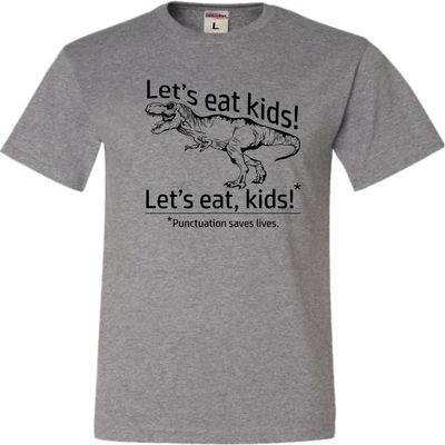 3X-Large Oxford Mens Let's Eat Kids Funny T-Rex Punctuation Saves Lives T-Shirt
