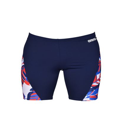 ARENA Men's Racing Swimsuit Solid Swim Jammers Endurance Long Compression Shorts,Tropicals Swimwear, Navy-Red Multi, 22