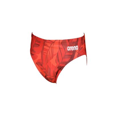 ARENA Mens Tropical Swim Brief Chlorine Resistant Quick Dry Training & Racing Suit for Competitive Swimmers, Red-Red Multi, Size 24