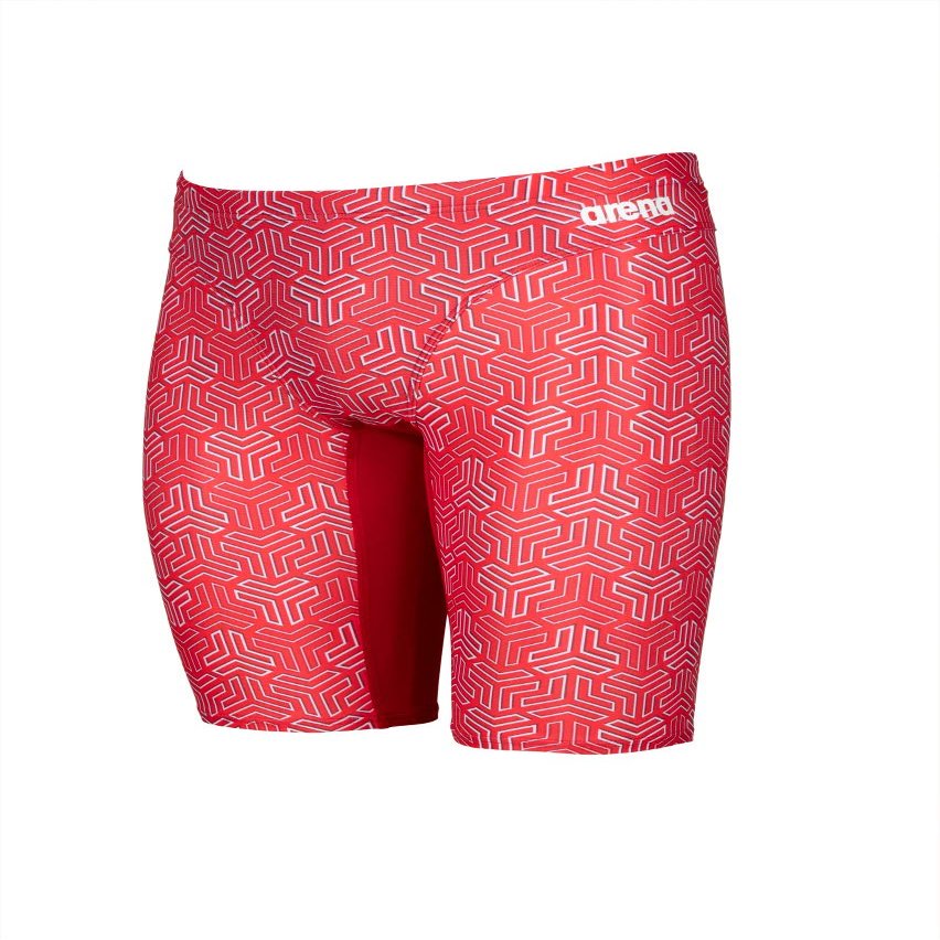 ARENA Kikko Men's Competitive Swim Training Bathing Suit for Men Chlorine Resistant UV Protection Low Drag Athletic Jammers,Red-Multi Red