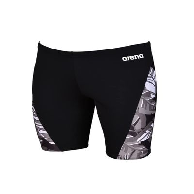 ARENA Men's Racing Swimsuit Solid Swim Jammers Endurance Long Compression Shorts,Tropicals Swimwear, Black-Black Multi, 20