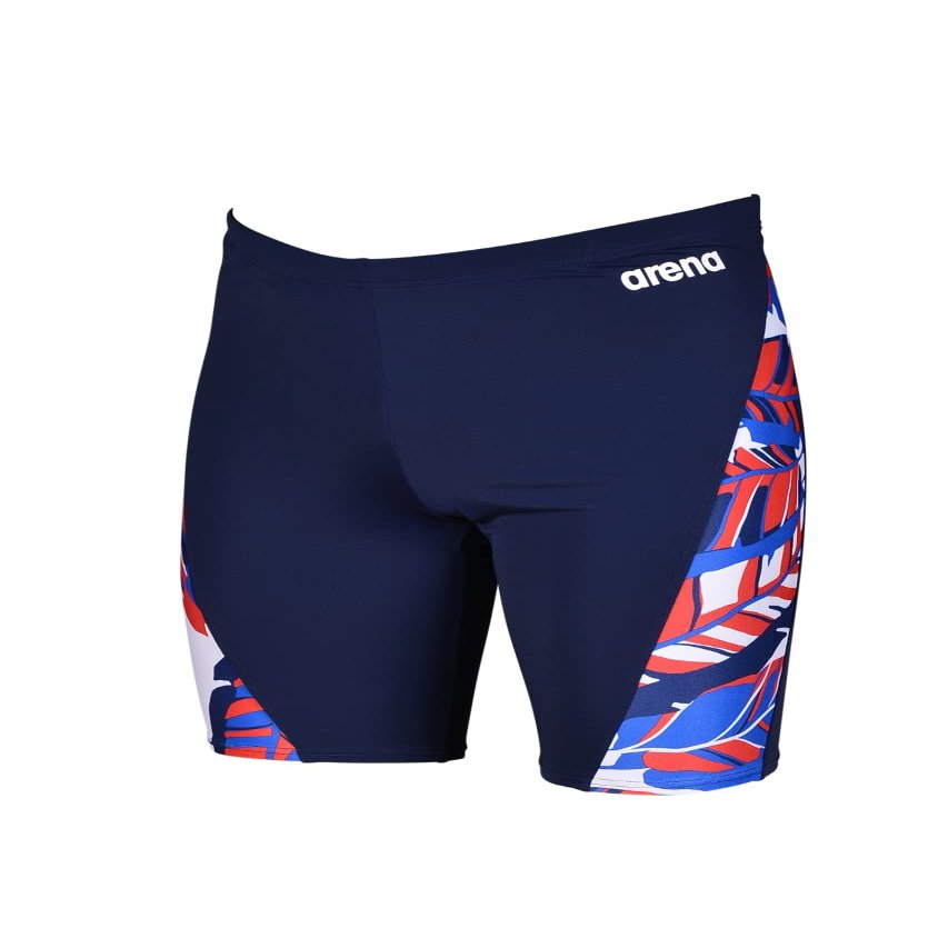 ARENA Men's Racing Swimsuit Solid Swim Jammers Endurance Long Compression Shorts,Tropicals Swimwear, Navy-Red Multi, 20