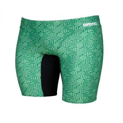 ARENA Kikko Men's Competitive Swim Training Bathing Suit for Men Chlorine Resistant UV Protection Low Drag Athletic Jammers,Black-Multi Green