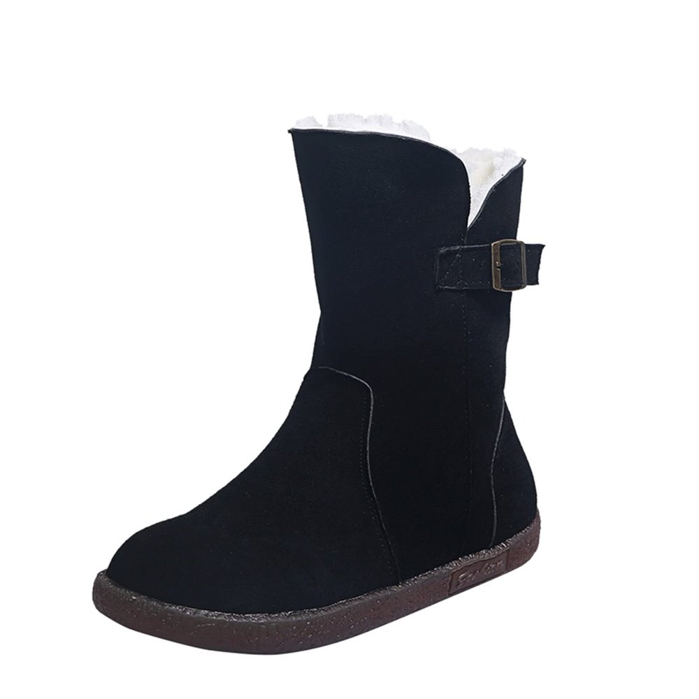 oiangi Women's Flat Snow Boots Winter Fleece Warm Round Toe Side Zipper Qulited Platform Ankle Booties Solid Casual Comfortable Outdoor Ladies Shoes