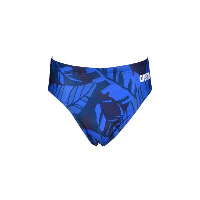 ARENA Mens Tropical Swim Brief Chlorine Resistant Quick Dry Training & Racing Suit for Competitive Swimmers, Navy-Navy Multi, Size 22