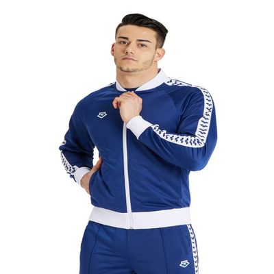 ARENA Men's Team Relax IV Track Jacket Front Zip Side Pockets Lightweight Athletic Retro Cool Bomber Jacket, Navy/White/Navy, Large