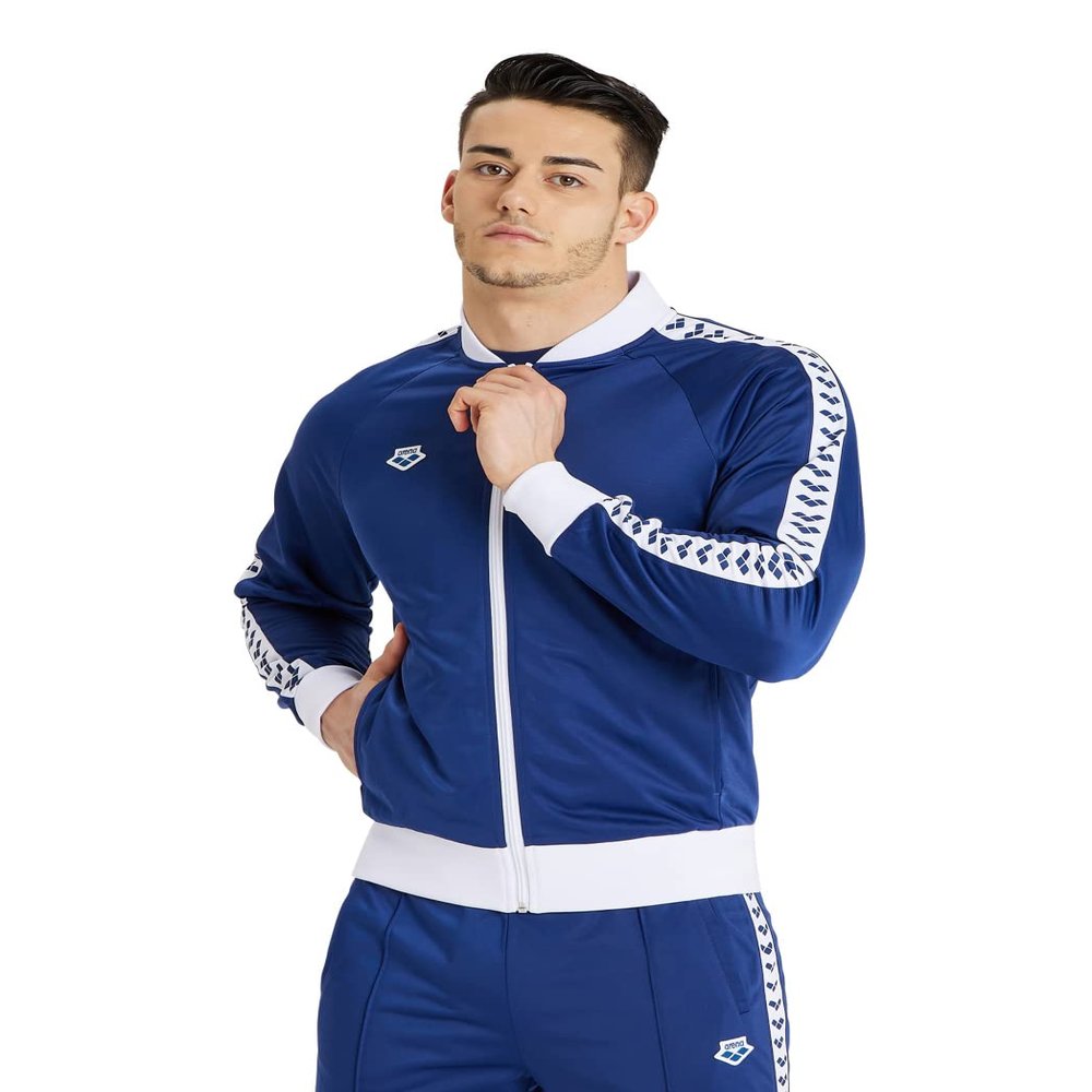 ARENA Men's Team Relax IV Track Jacket Front Zip Side Pockets Lightweight Athletic Retro Cool Bomber Jacket, Navy/White/Navy, Large