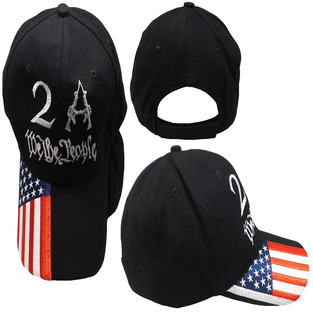 2A We The People Black RWB USA Flag On Bill Cotton Adjustable Embroidered Baseball Hat Cap