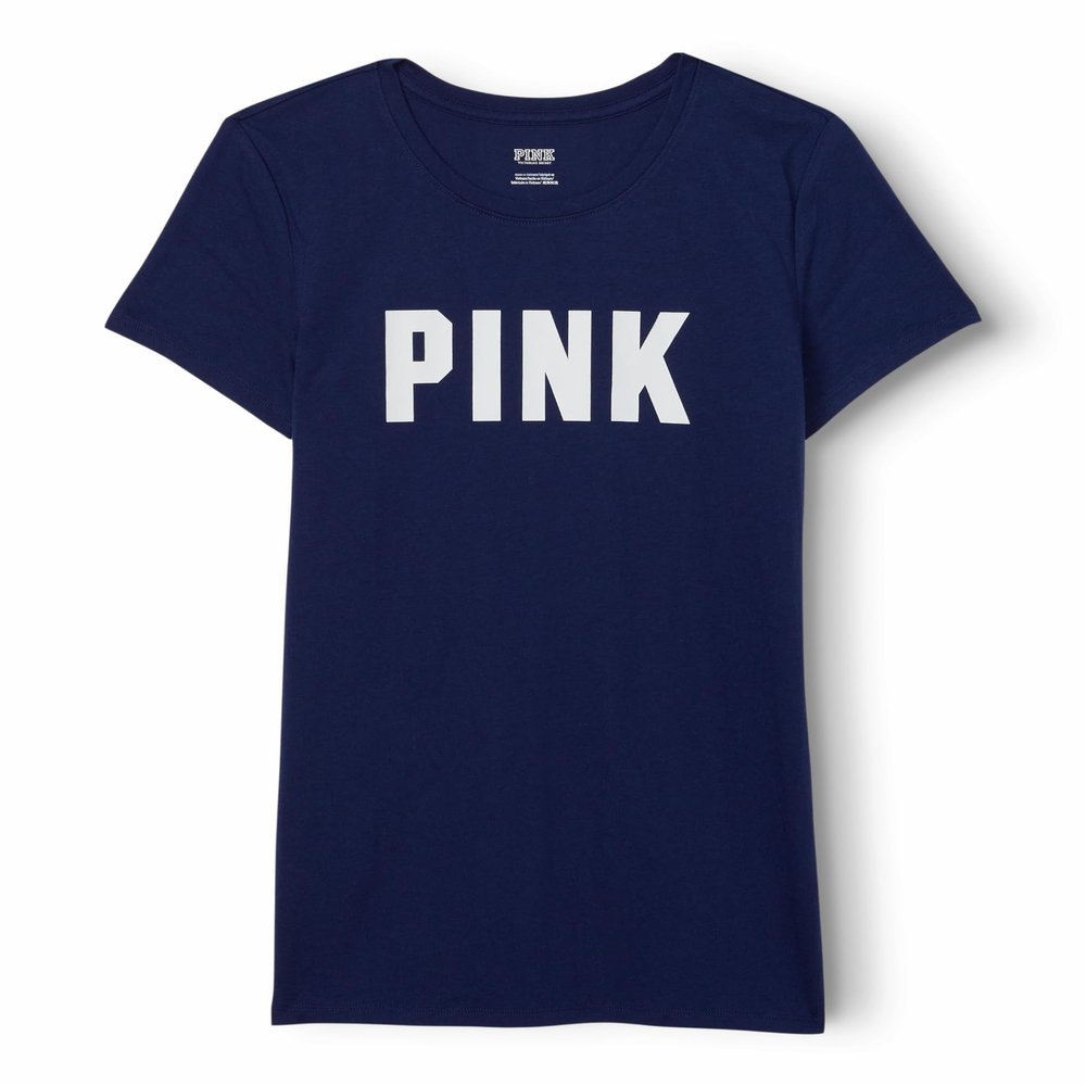 Victoria's Secret Women's Short Sleeve T-Shirt, Women T Shirt, Logo Navy, XS