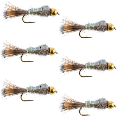 The Fly Fishing Place Tungsten Bead Head Nymph Fly Fishing Flies - Flashback Gold Ribbed Hare's Ear Trout Fly - Nymph Wet Fly - 6 Flies Hook Size 16