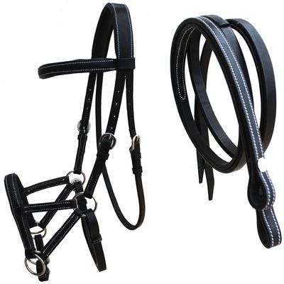 CHALLENGER Horse Western Horse Western English Tack Black Leather Bitless Sidepull Bridle Reins 77RT05BK-C