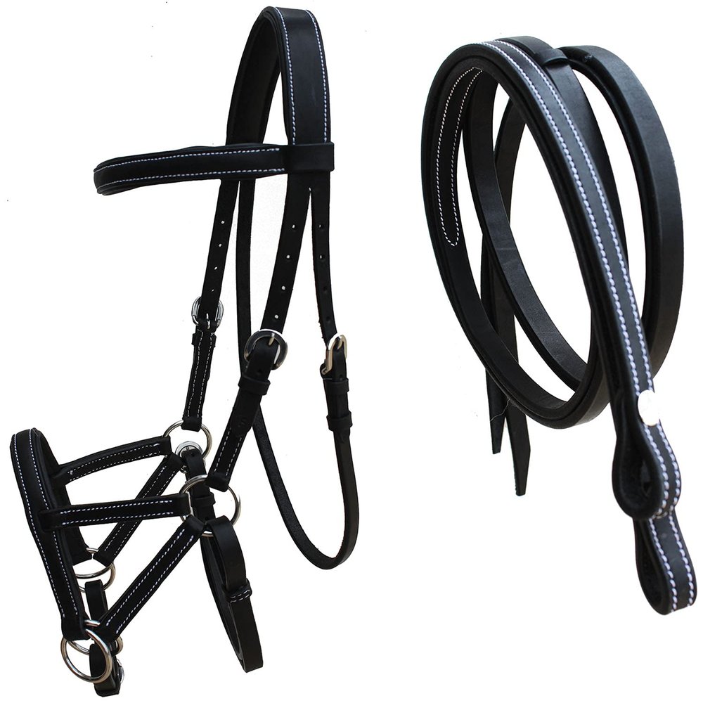 CHALLENGER Horse Western Horse Western English Tack Black Leather Bitless Sidepull Bridle Reins 77RT05BK-C