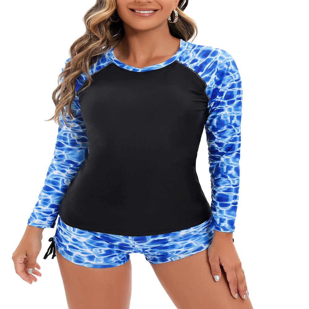 YATEEN Women's Long Sleeve Sun Protection Rash Guard Wetsuit Two Piece Swimsuit Set