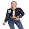 ACEFAST INC Womens Crop Varsity Jacket Letterman Baseball Jacket Bomber Vintage Y2k Streetwear Short Coat A Black view 1